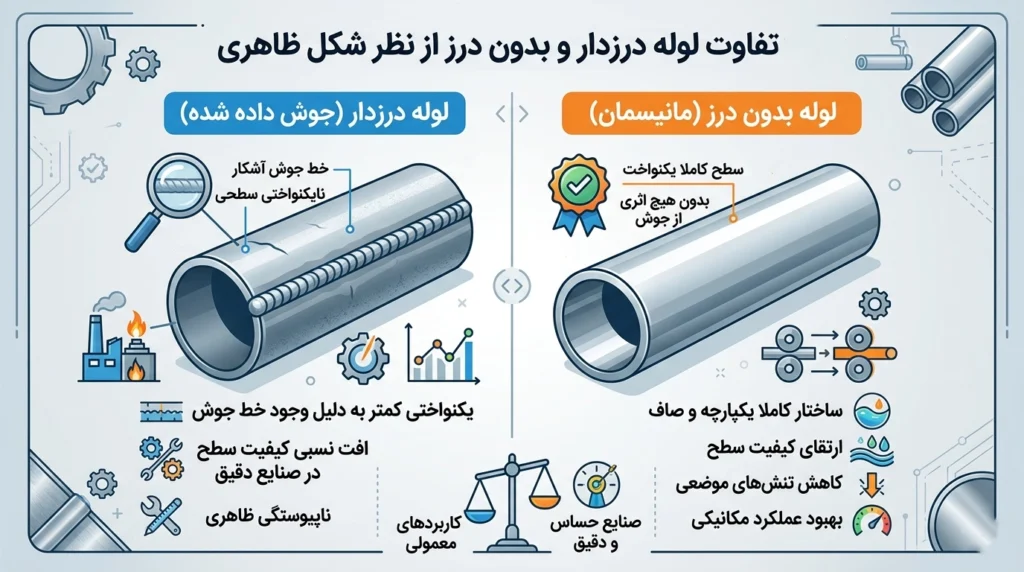 مقایسه لوله درزدار و بدون درز