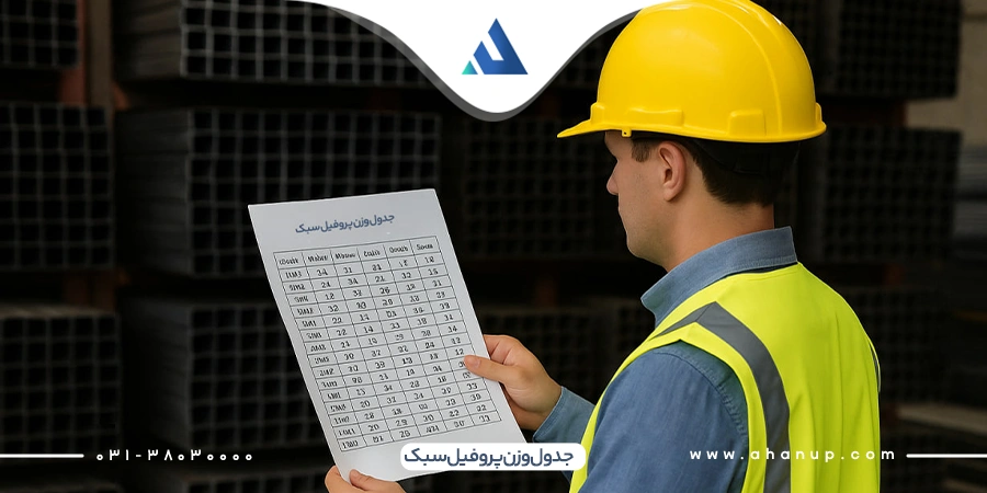 جدول وزن پروفیل مبلی