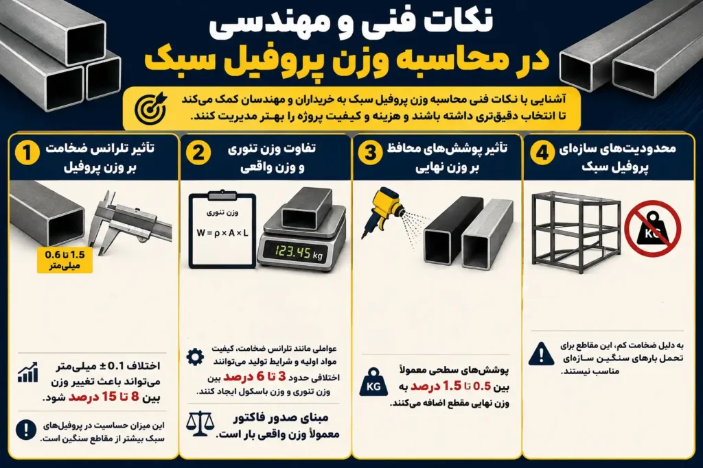 جدول وزن پروفیل سبک و نکات محاسبه وزن