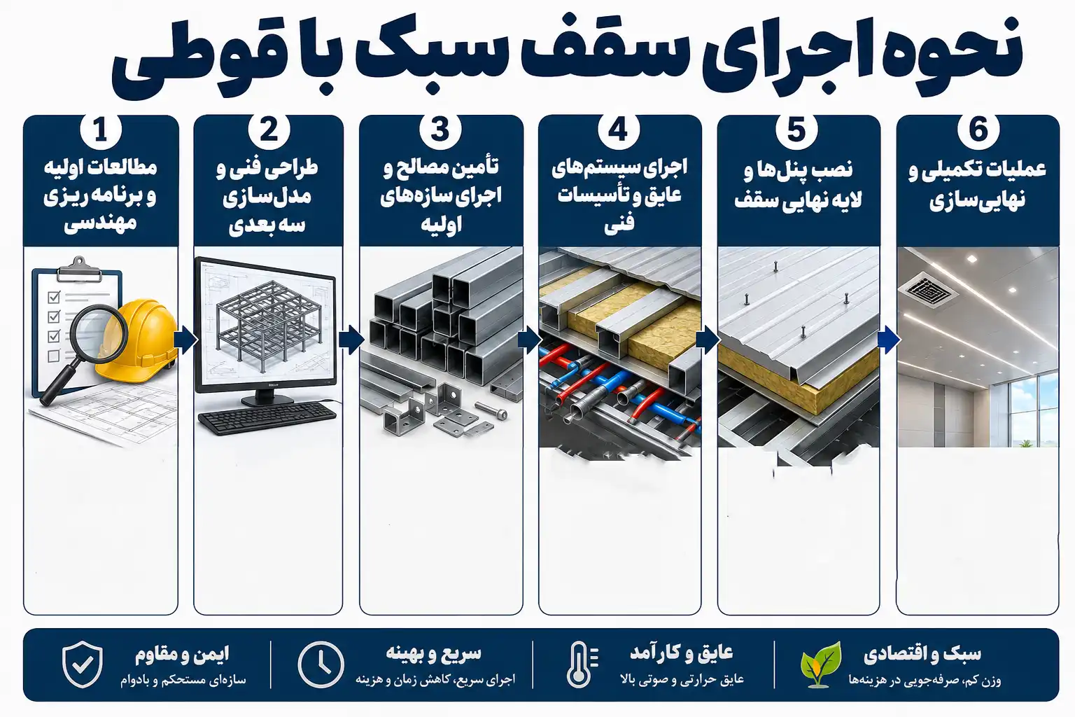 مراحل اجرای سقف سبک با قوطی