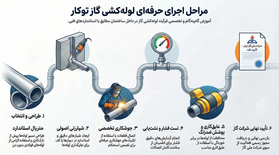 مراحل اجرای لوله کشی گاز توکار