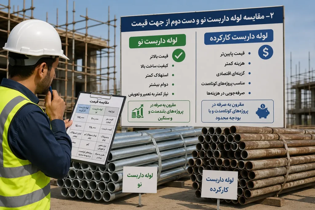 فرق لوله داربست نو و دست دوم از نظر قیمت