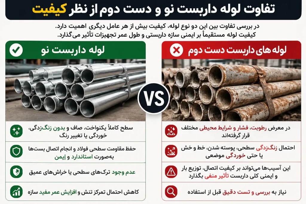 مقایسه لوله داربست نو و دست دوم