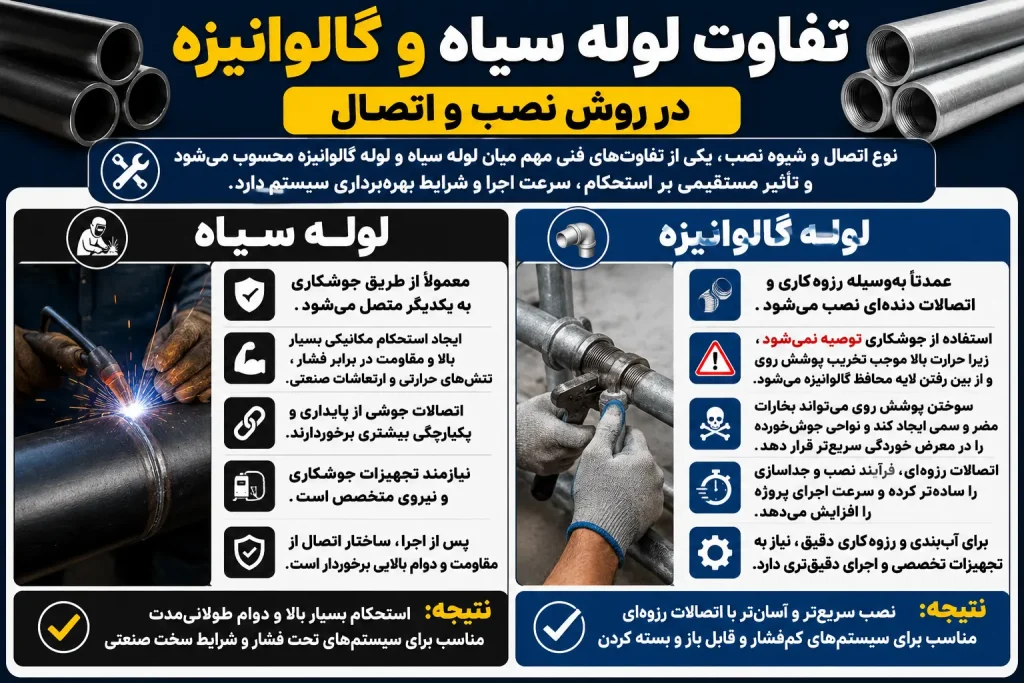 تفاوت لوله سیاه و گالوانیزه در نوع اتصال