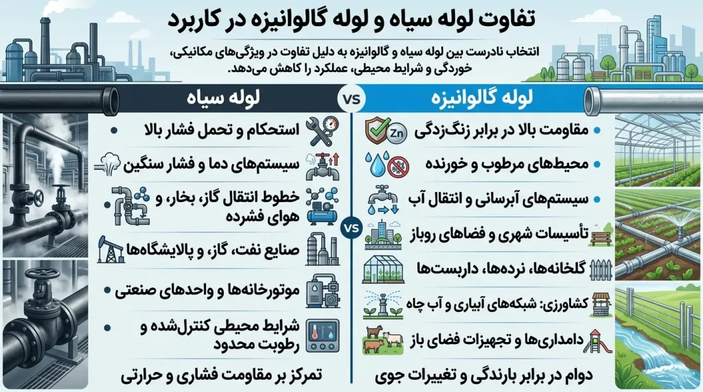 مقایسه لوله گالوانیزه با لوله سیاه از نظر کاربرد
