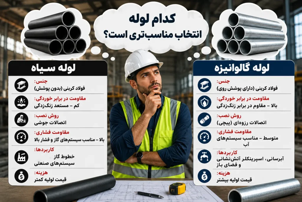 تفاوت لوله گالوانیزه و سیاه در نوع پروژه انتخابی