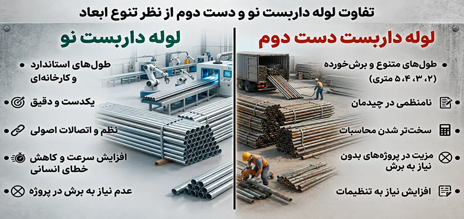 تفاوت لوله داربست نو و دست دوم از نظر ابعاد