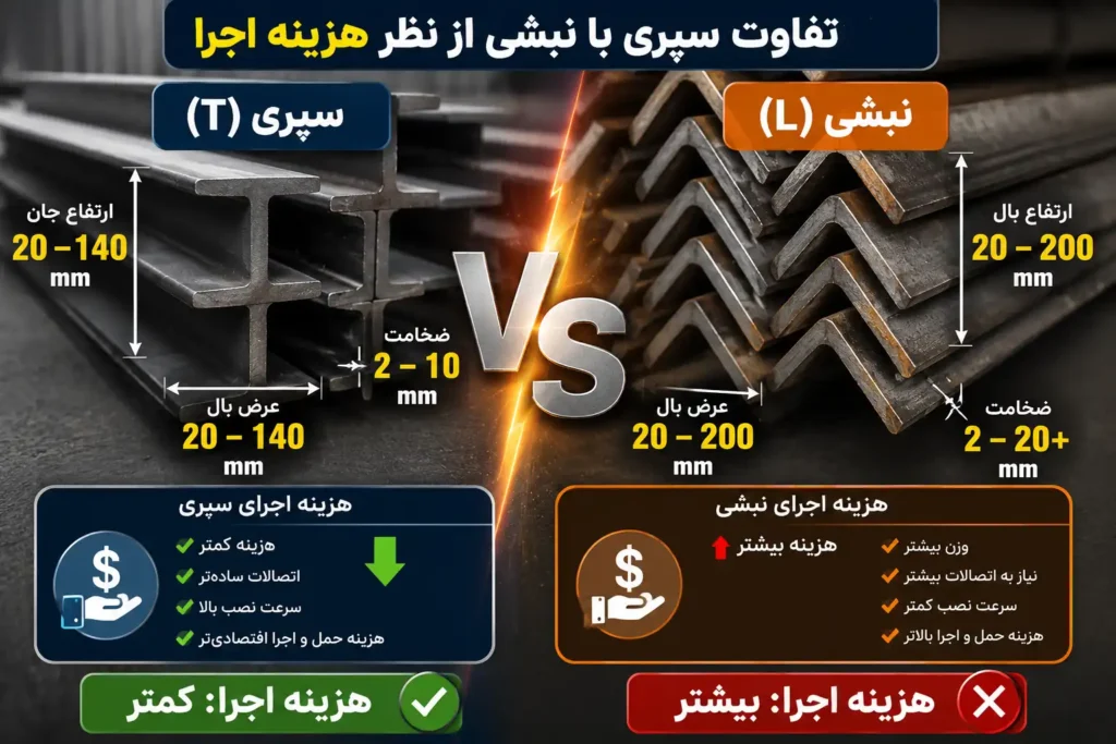 مقایسه نبشی و سپری از نظر هزینه اجرا
