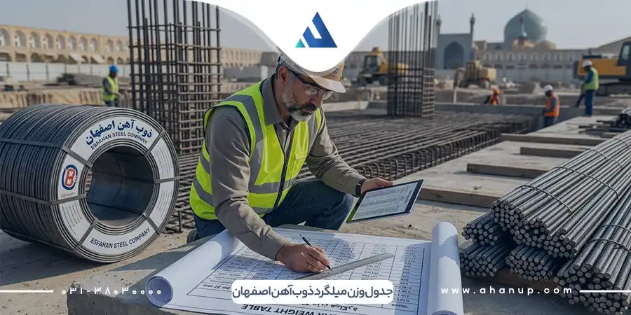 جدول وزن میلگرد ذوب آهن اصفهان
