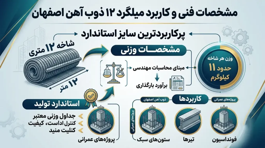 وزن میلگرد 12 ذوب آهن اصفهان